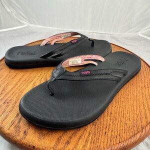 Flojos WOMEN Flip Flop SandalsPink Logo Thong Minimalist Comfy(BLACK 8)USED